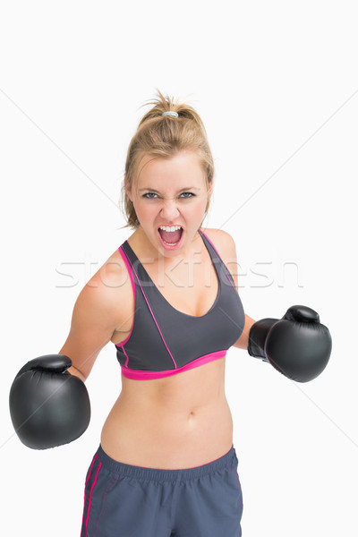 Agressivo feminino boxeador gritando corpo esportes Foto stock © wavebreak_media