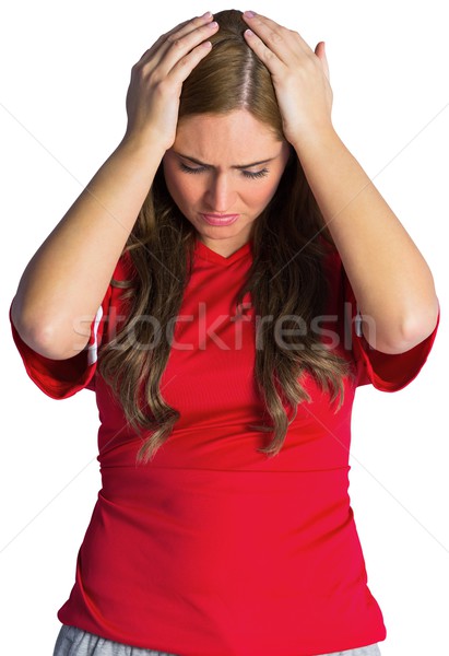 Foto stock: Decepcionado · fútbol · ventilador · mirando · hacia · abajo · blanco · mujer