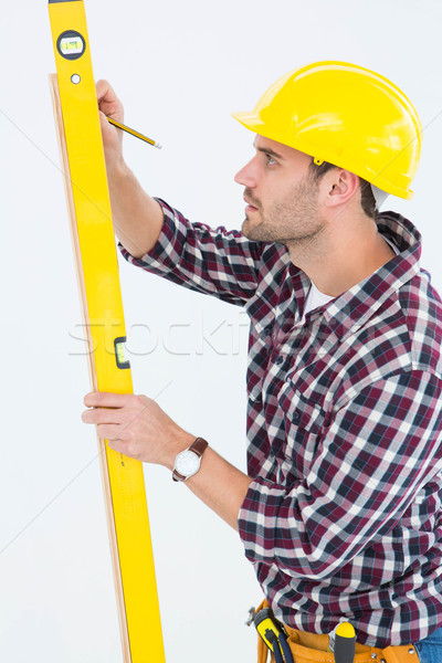 Foto stock: Técnico · espíritu · nivel · vista · lateral · blanco · lápiz