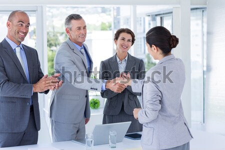 Foto stock: Negócio · colegas · aperto · de · mãos · escritório · homem · feliz