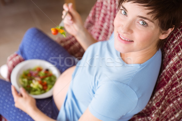 Hamile kadın yeme salata ev oturma odası ev Stok fotoğraf © wavebreak_media
