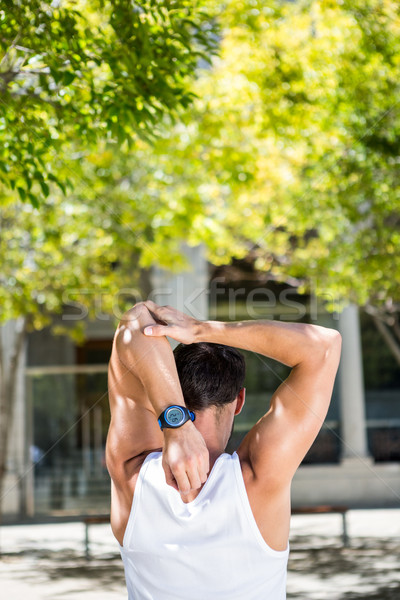 Vue arrière athlète bras ville arbre [[stock_photo]] © wavebreak_media