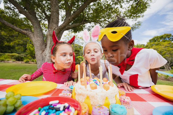 Cute girls with fancy dress blowing on the candles Stock photo © wavebreak_media