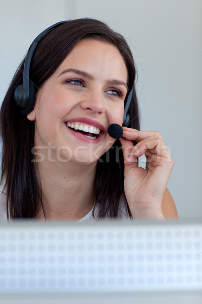 Sonriendo mujer de negocios call center de trabajo sonrisa cara Foto stock © wavebreak_media