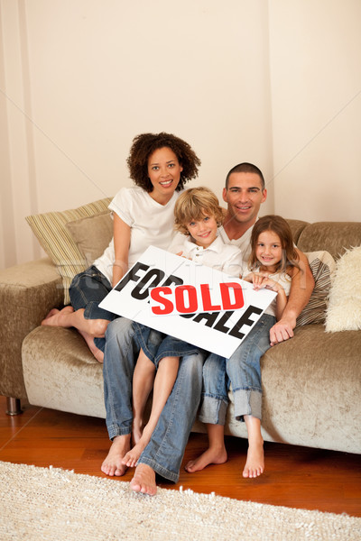 Foto stock: Jovem · família · sessão · sofá · pai