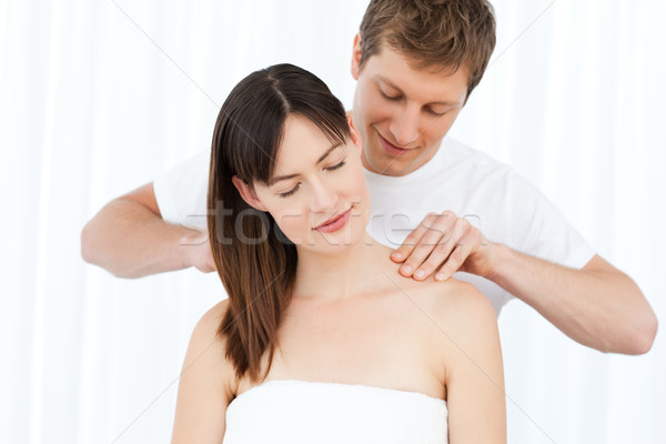 Foto stock: Hombre · masaje · esposa · casa · casa · amor