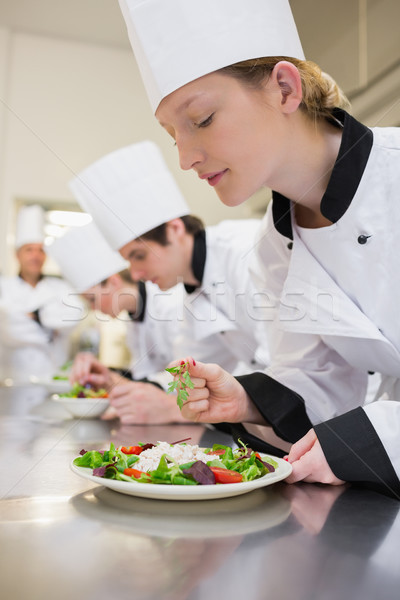 Chef preparing a salad in culinary class in kitchen Stock photo © wavebreak_media