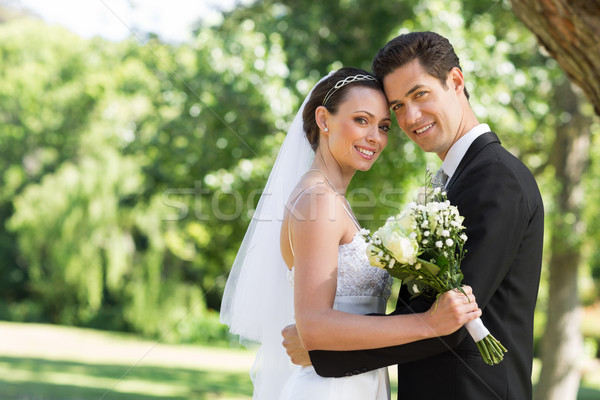 Stock foto: Liebevoll · neu · Paar · Garten · Porträt · Kopf