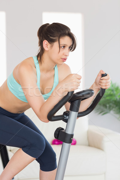 Imagine de stoc: Potrivi · bruneta · exercita · bicicletă · acasă