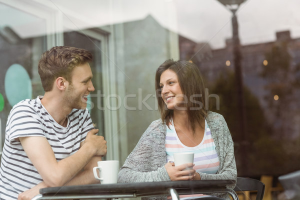 Stockfoto: Glimlachend · vrienden · mok · koffie · cafe · universiteit