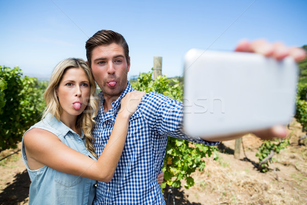 Young couple taking selfie through mobile phone at vineyard Stock photo © wavebreak_media