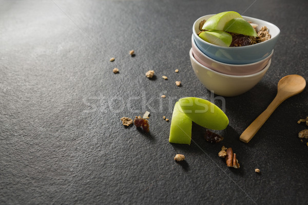 Bowls of breakfast cereals with fruits on black background Stock photo © wavebreak_media