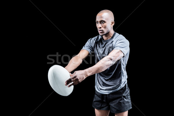 Foto stock: Rugby · jugador · pelota · negro · pie · deporte