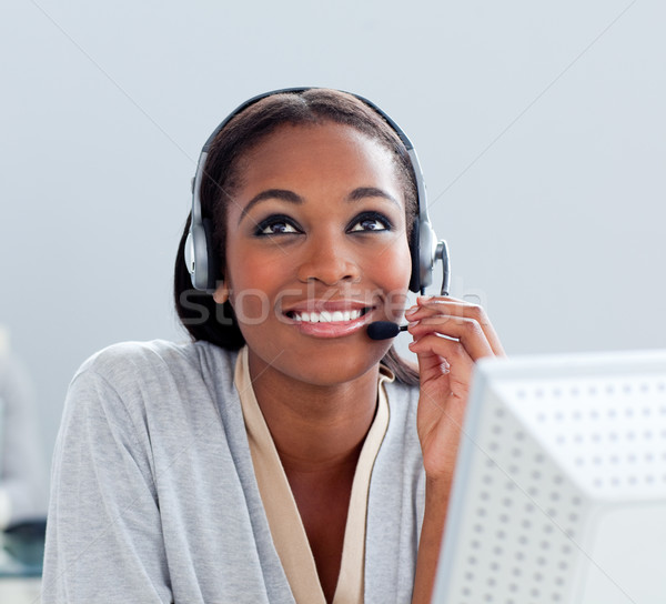 портрет деловая женщина гарнитура служба компьютер Сток-фото © wavebreak_media