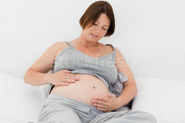 Foto d'archivio: Donna · incinta · pancia · home · donna · felice