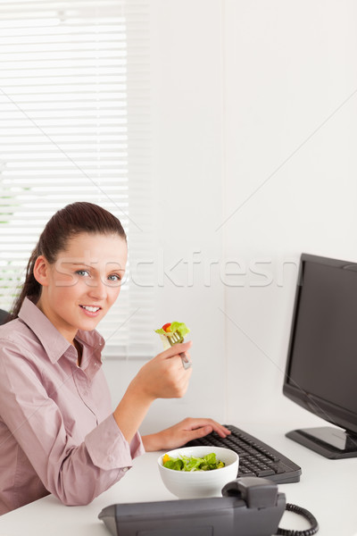 A businesswoman eats salad in her office whilst typing Stock photo © wavebreak_media