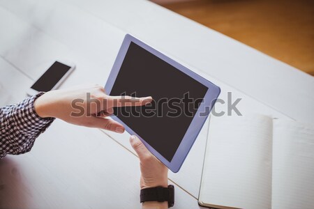 Dojrzały biznesmen cyfrowe tabletka widok z tyłu biały Zdjęcia stock © wavebreak_media