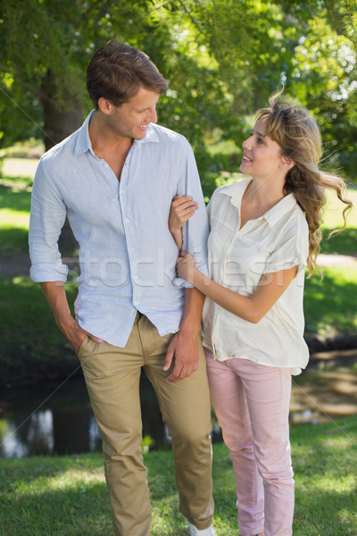 Cute couple walking arm in arm in the park smiling at each other Stock photo © wavebreak_media