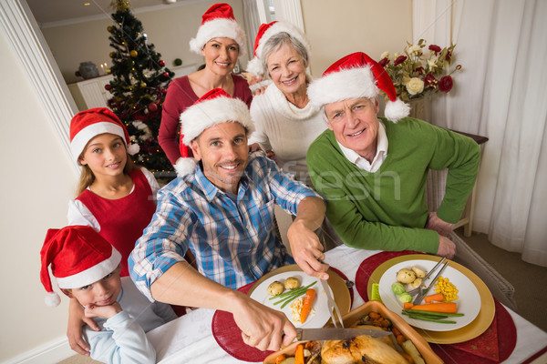 Stok fotoğraf: Baba · şapka · tavuk · Noel · akşam · yemeği