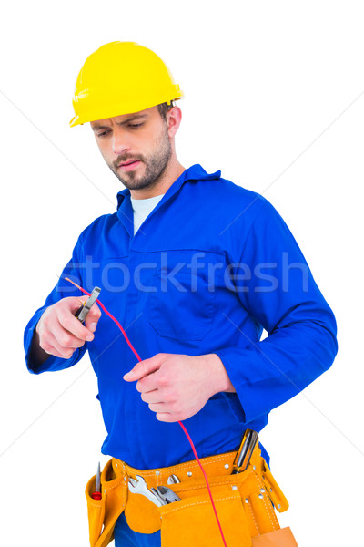 Foto stock: Eletricista · arame · homem · azul · cabo
