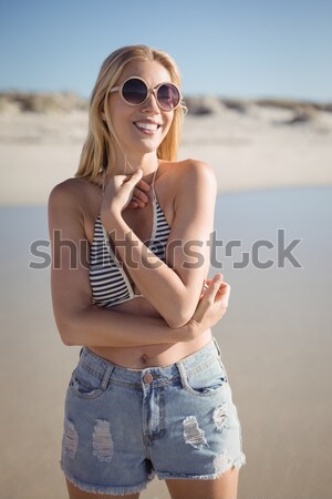 Foto stock: Hermosa · mujer · rubia · playa · mujer · feliz