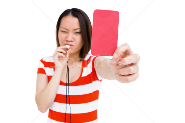 Fiatal nő mutat piros kártya fehér sport Stock fotó © wavebreak_media