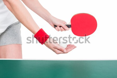 Foto stock: Feminino · atleta · jogar · ping-pong · branco · corpo