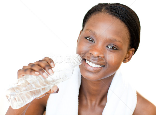 Zdjęcia stock: Szczęśliwy · kobieta · fitness · woda · pitna · biały · kobieta · dziewczyna