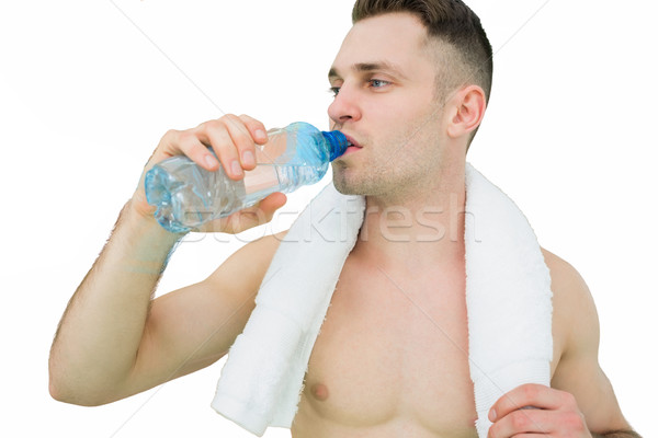 Zdjęcia stock: Półnagi · człowiek · woda · pitna · ręcznik · około · szyi