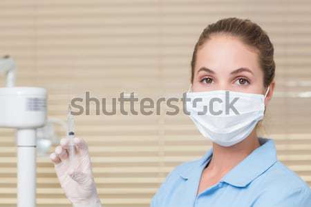 Foto stock: Dentista · mascarilla · quirúrgica · dentales · explorador · clínica