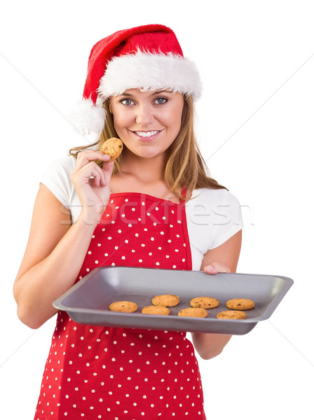 Stock photo: Festive homemaker showing hot cookies