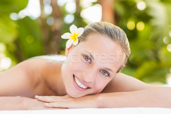 Stockfoto: Vreedzaam · blond · handdoek · spa · vrouw · bloem