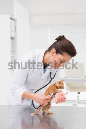 Vet examining a dog and writing on clipboard Stock photo © wavebreak_media