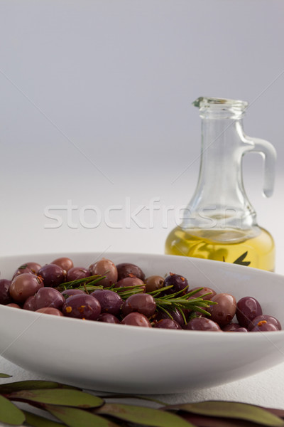 [[stock_photo]]: Romarin · olives · bol · pétrolières · jar · table