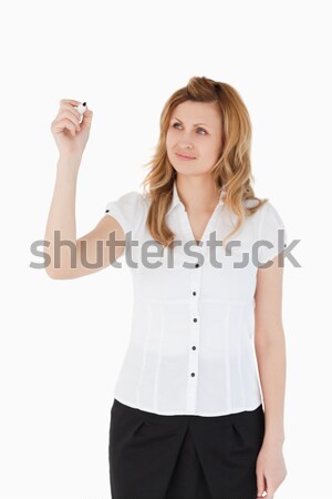 Nő érintés láthatatlan képernyő portré szürke Stock fotó © wavebreak_media