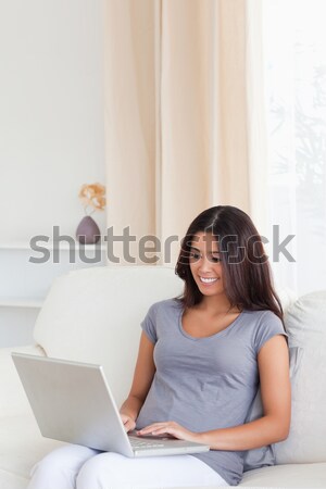 Zdjęcia stock: Atrakcyjna · kobieta · pracy · laptop · domu · sexy · szczęśliwy