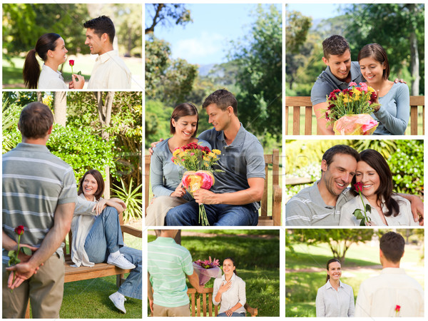 Stockfoto: Collage · paren · genieten · moment · samen · park