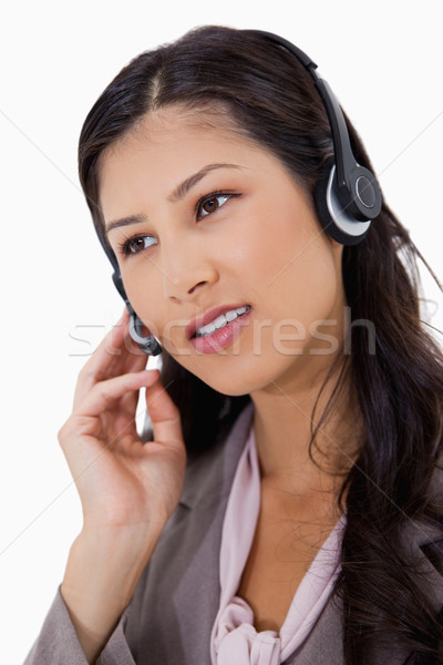 Zakenvrouw hoofdtelefoon witte business glimlach zakenman Stockfoto © wavebreak_media