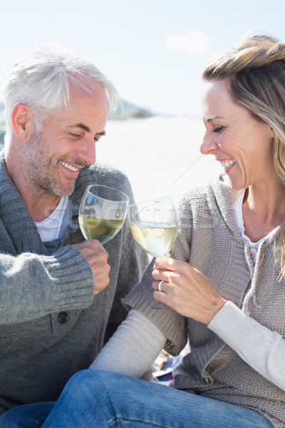 Couple enjoying white wine on picnic at the beach smiling at eac Stock photo © wavebreak_media