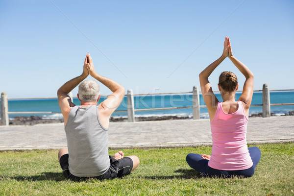 Geschikt volwassen paar vergadering lotus pose Stockfoto © wavebreak_media