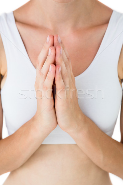 Fitt nő imádkozik fehér kezek imádkozik Stock fotó © wavebreak_media
