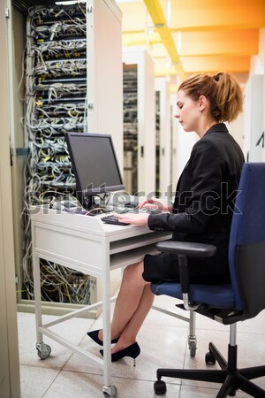 Stockfoto: Technicus · vergadering · stoel · met · behulp · van · laptop · servers