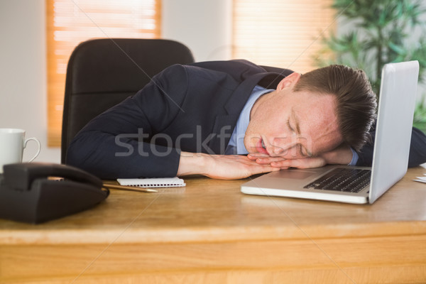 Foto stock: Agotado · empresario · dormir · portátil · oficina · ordenador