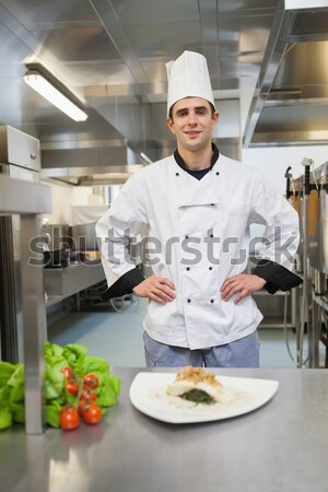 Stockfoto: Chef · naar · om · lijst · commerciële · keuken