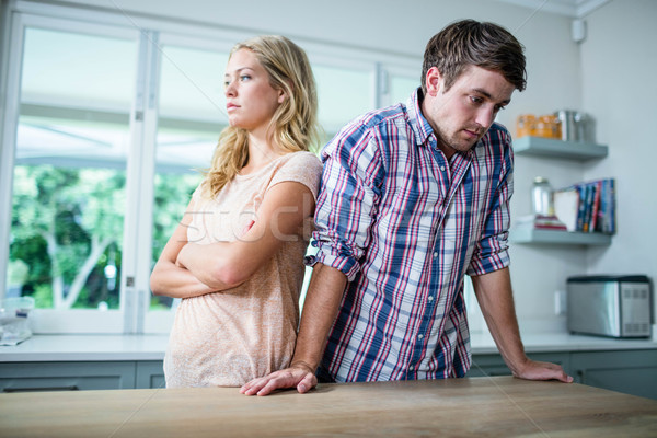 Foto stock: Chateado · casal · argumento · cozinha · mulher · homem