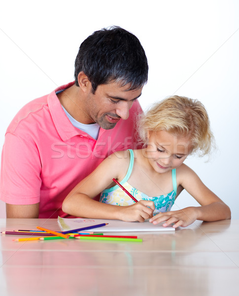 Beautiful daughter painting with her father Stock photo © wavebreak_media