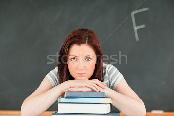 Stockfoto: Ongelukkig · jonge · student · klas · school · achtergrond