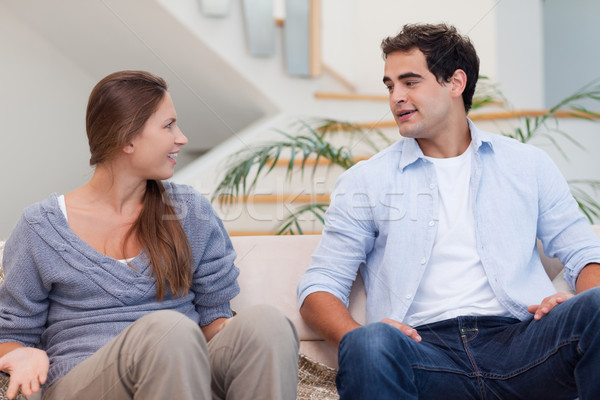 Foto stock: Casal · discussão · sala · de · estar · amor · casa · fundo