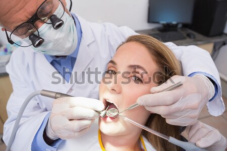 Foto stock: Dentista · ayudante · paciente · herramientas · dentales