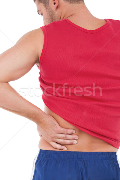 Foto stock: Encajar · hombre · herido · atrás · blanco · fitness